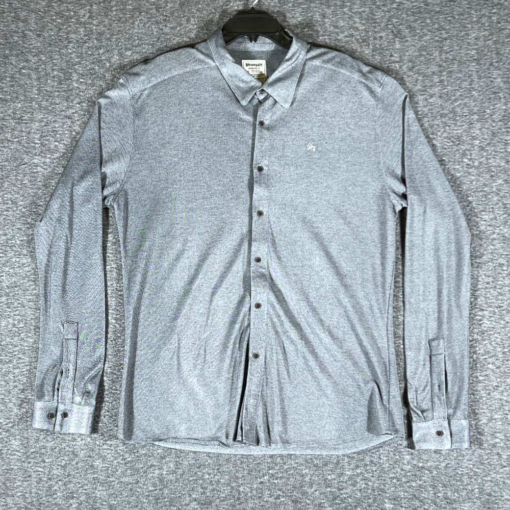 Young LA Mens Long Sleeve Button Down Shirt Gray XL Cotton Polyester Blend